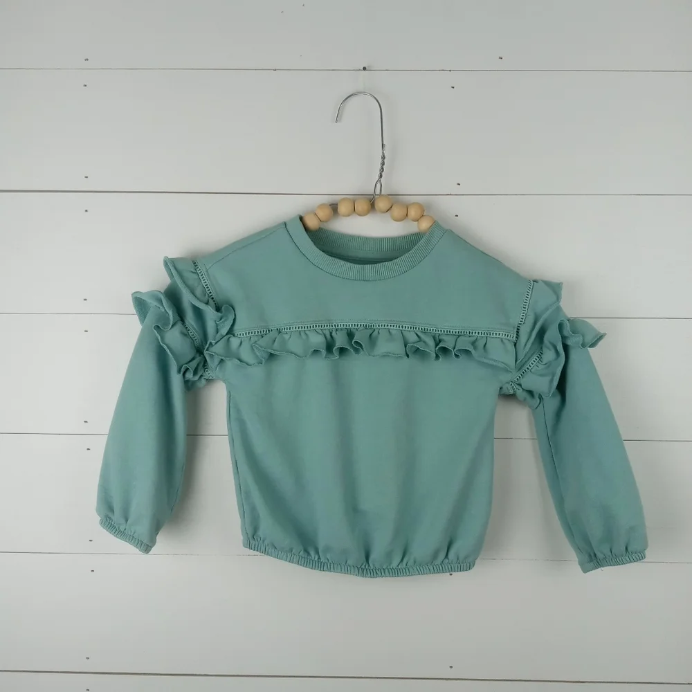 Gymboree girls size 2T mint ruffle crewneck elastic hem long sleeve top